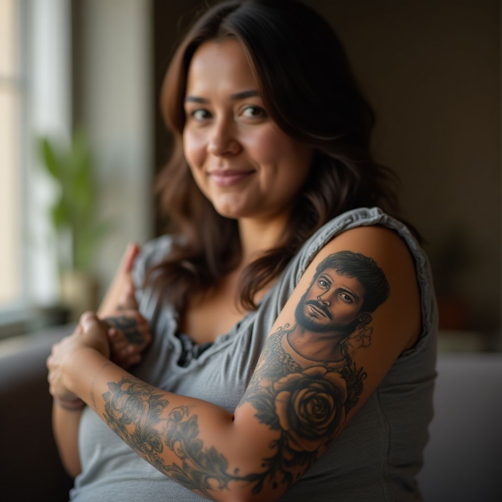 Cliente con retrato tatuado
